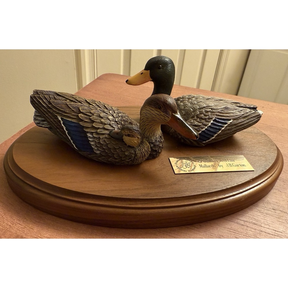 Mallard Ducks "FAMILY AFFAIR" by artist J B Garton Made in Canada Wood Base EUC